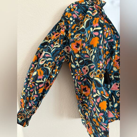 Cleobella Kaitlyn Floral Print Button Front Tassels Organic Cotton Blouse Small - Picture 6 of 16
